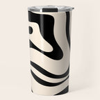 Modern Liquid Swirl Abstract Pattern Square in Almond Cream and Black Travel Mug Gallery Image 1