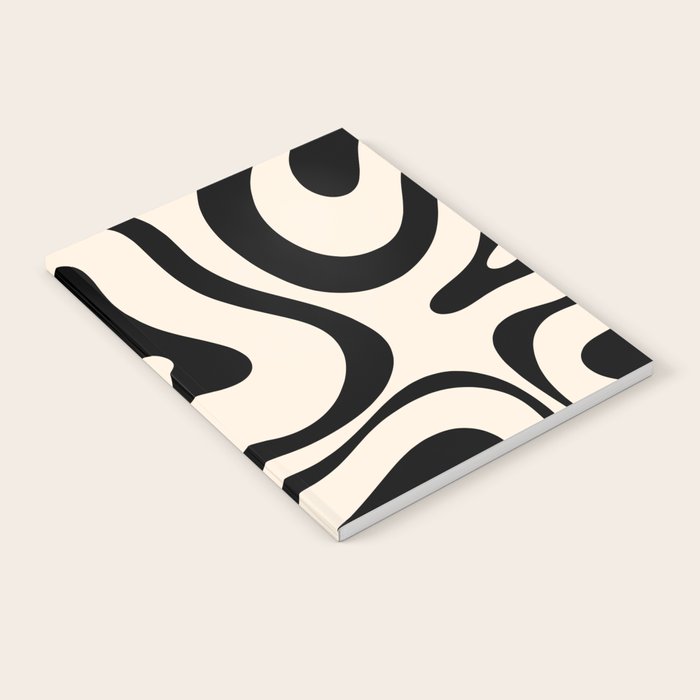 Modern Liquid Swirl Abstract Pattern Square in Almond Cream and Black Notebook Gallery Image 1
