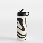 Modern Liquid Swirl Abstract Pattern Square in Almond Cream and Black Water Bottle Gallery Image 1