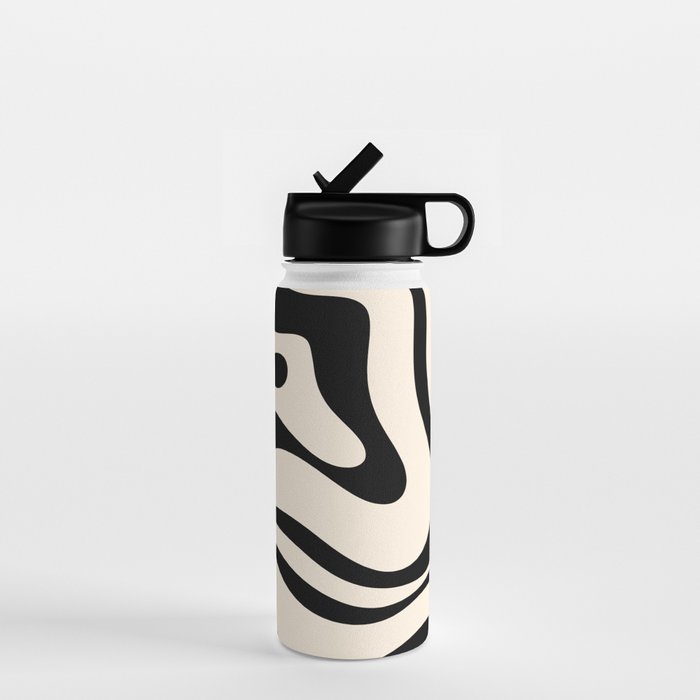 Modern Liquid Swirl Abstract Pattern Square in Almond Cream and Black Water Bottle Gallery Image 1