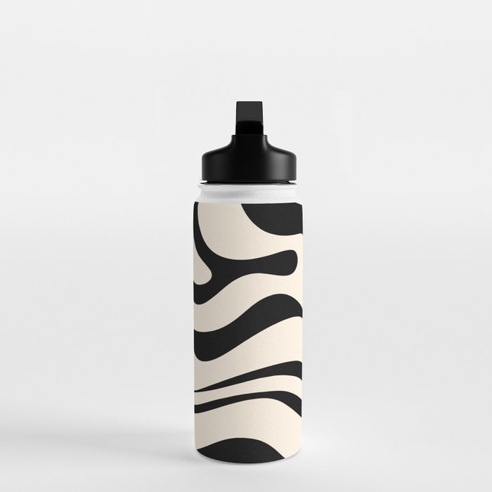 Modern Liquid Swirl Abstract Pattern Square in Almond Cream and Black Water Bottle Gallery Image 3