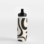 Modern Liquid Swirl Abstract Pattern Square in Almond Cream and Black Water Bottle Gallery Image 2
