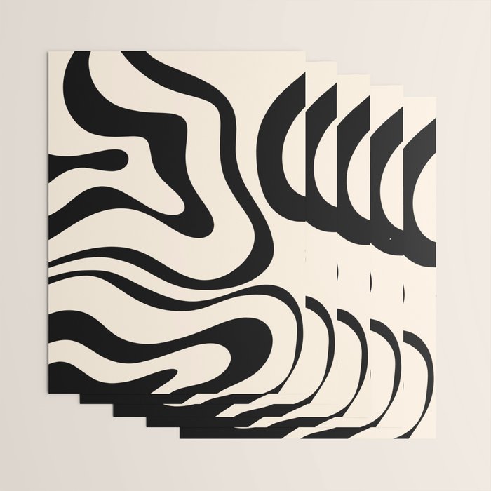 Modern Liquid Swirl Abstract Pattern Square in Almond Cream and Black Wrapping Paper Gallery Image 3