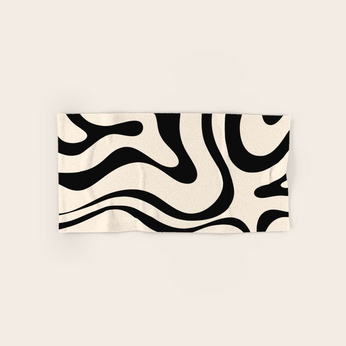 Modern Liquid Swirl Abstract Pattern Square in Almond Cream and Black Bath Towel Gallery Image 1