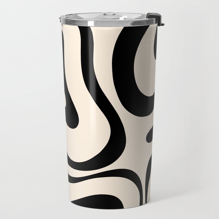 Modern Liquid Swirl Abstract Pattern Square in Almond Cream and Black Travel Mug Gallery Image 2