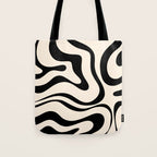 Modern Liquid Swirl Abstract Pattern Square in Almond Cream and Black Tote Bag Gallery Image 1