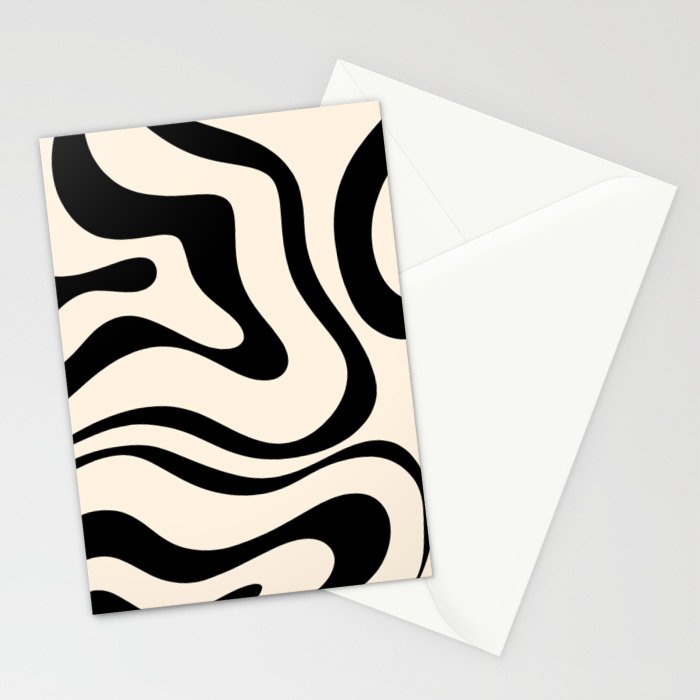 Modern Liquid Swirl Abstract Pattern Square in Almond Cream and Black Stationery Card Gallery Image 2