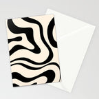 Modern Liquid Swirl Abstract Pattern Square in Almond Cream and Black Stationery Card Gallery Image 2