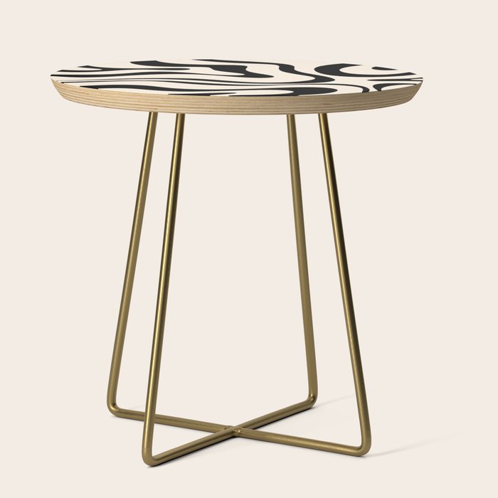 Modern Liquid Swirl Abstract Pattern Square in Almond Cream and Black Side Table Gallery Image 1