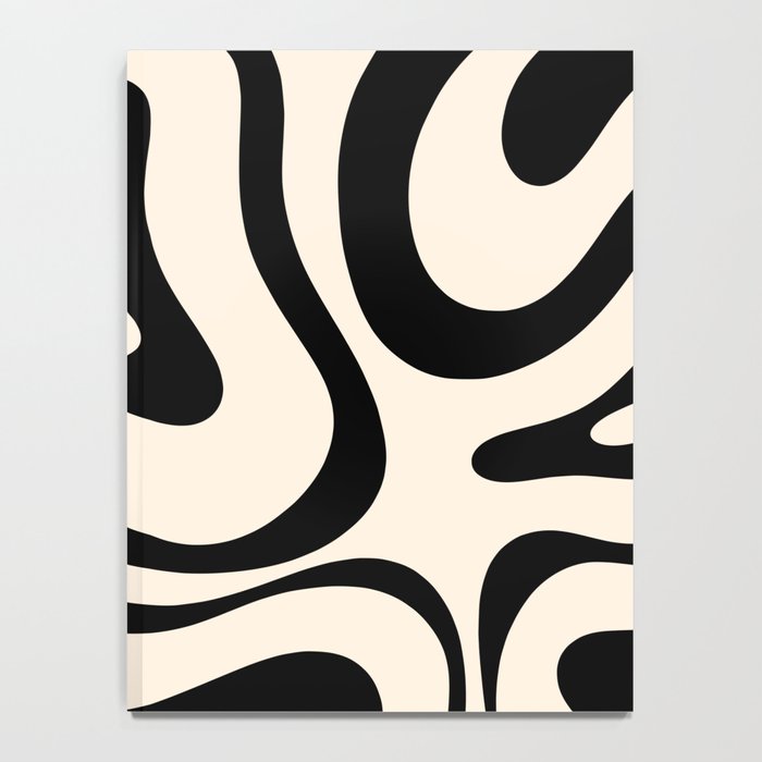 Modern Liquid Swirl Abstract Pattern Square in Almond Cream and Black Notebook Gallery Image 4