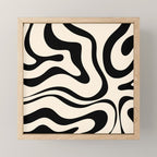 Modern Liquid Swirl Abstract Pattern Square in Almond Cream and Black Mini Art Print Gallery Image 1