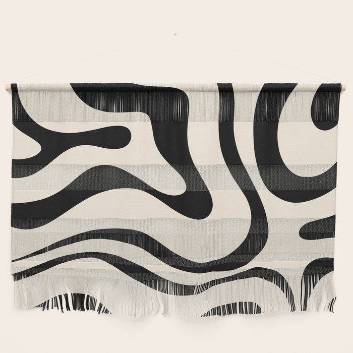 Modern Liquid Swirl Abstract Pattern Square in Almond Cream and Black Wall Hanging Gallery Image 1