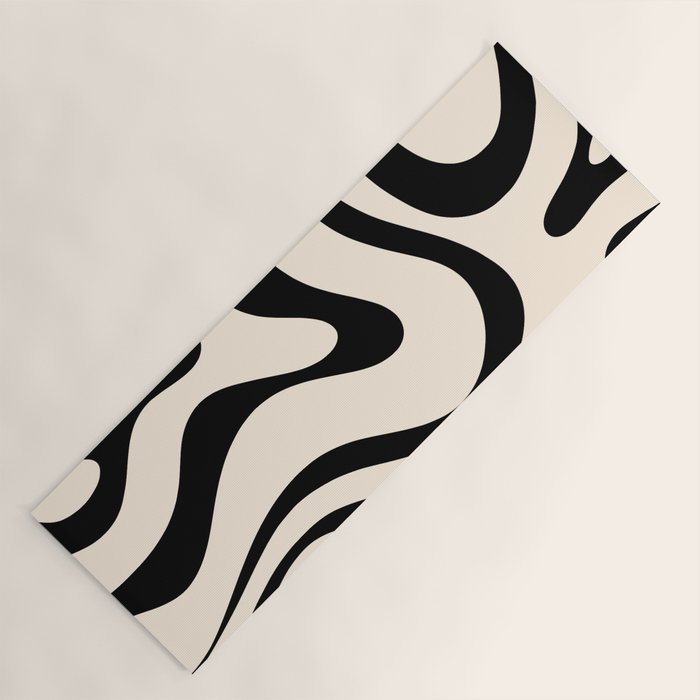 Modern Liquid Swirl Abstract Pattern Square in Almond Cream and Black Yoga Mat Gallery Image 1