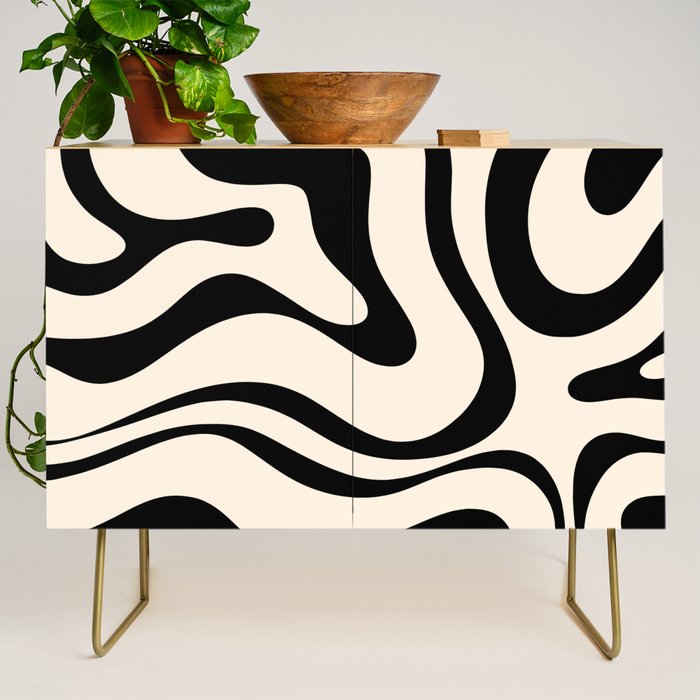Modern Liquid Swirl Abstract Pattern Square in Almond Cream and Black Credenza Gallery Image 1