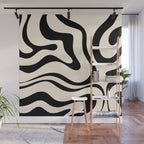 Modern Liquid Swirl Abstract Pattern Square in Almond Cream and Black Wall Mural Gallery Image 1