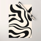 Modern Liquid Swirl Abstract Pattern Square in Almond Cream and Black Wrapping Paper Gallery Image 1