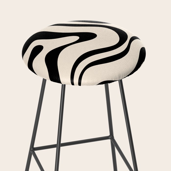Modern Liquid Swirl Abstract Pattern Square in Almond Cream and Black Stool Gallery Image 2