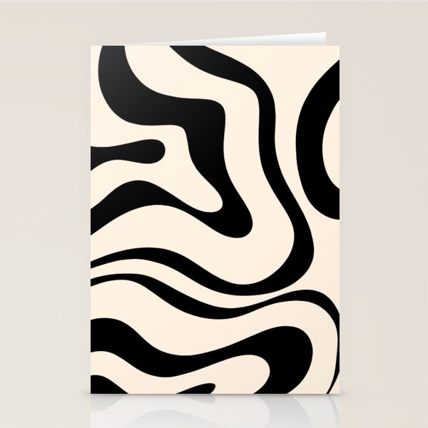 Modern Liquid Swirl Abstract Pattern Square in Almond Cream and Black Stationery Card Gallery Image 2