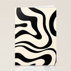Modern Liquid Swirl Abstract Pattern Square in Almond Cream and Black Stationery Card Gallery Image 2
