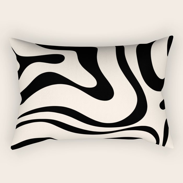 Modern Liquid Swirl Abstract Pattern Square in Almond Cream and Black Rectangular Pillow Gallery Image 2