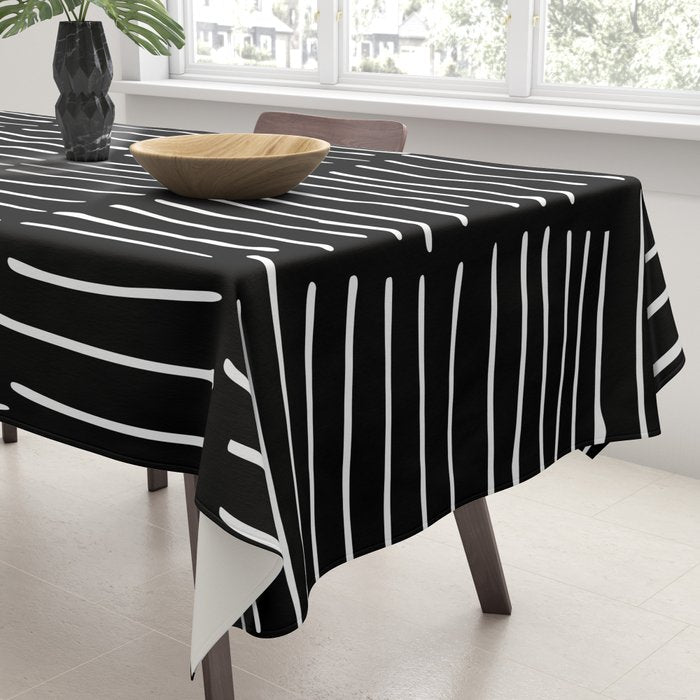 Black and White Minimal Stripe Tablecloth Gallery Image 3