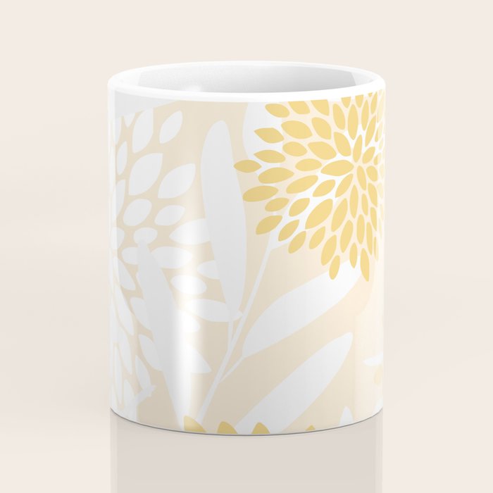 Floral Prints, Leaves and Blooms, Yellow and White Coffee Mug Gallery Image 4