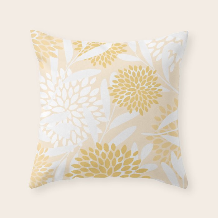 Floral Prints, Leaves and Blooms, Yellow and White Throw Pillow Gallery Image 1
