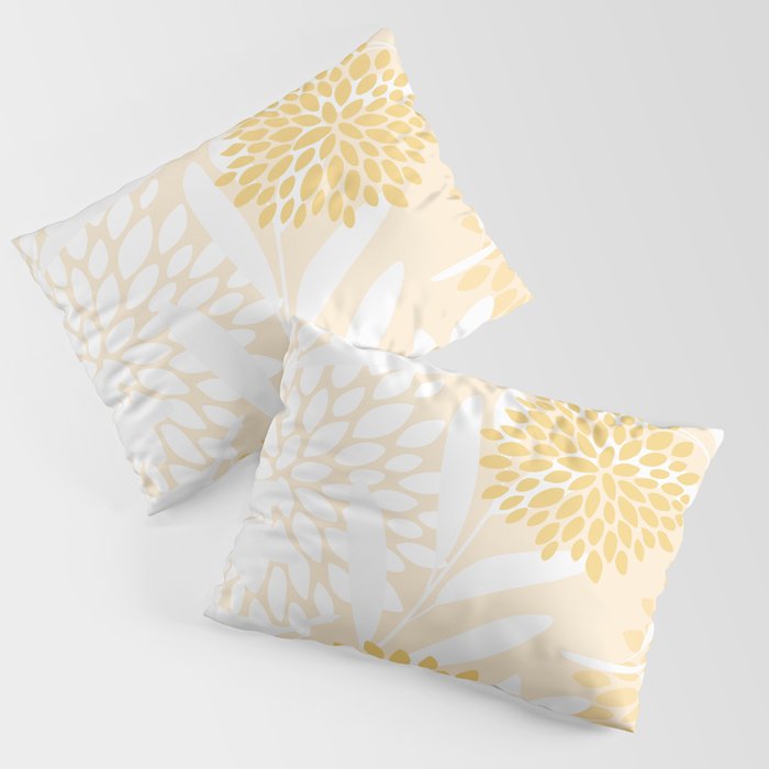 Floral Prints, Leaves and Blooms, Yellow and White Pillow Sham Gallery Image 3