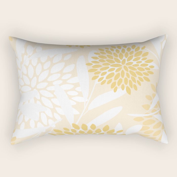 Floral Prints, Leaves and Blooms, Yellow and White Rectangular Pillow Gallery Image 1