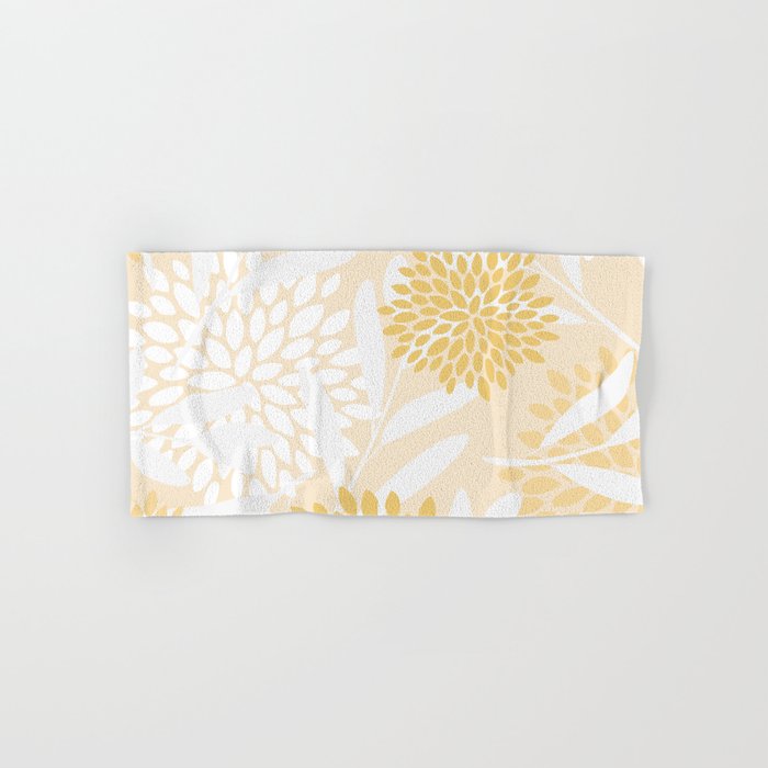 Floral Prints, Leaves and Blooms, Yellow and White Bath Towel Gallery Image 1