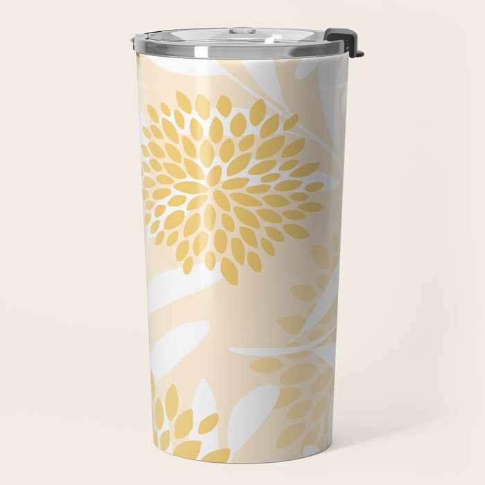 Floral Prints, Leaves and Blooms, Yellow and White Travel Mug Gallery Image 2