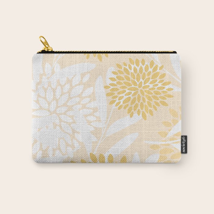 Floral Prints, Leaves and Blooms, Yellow and White Carry All Pouch Gallery Image 1