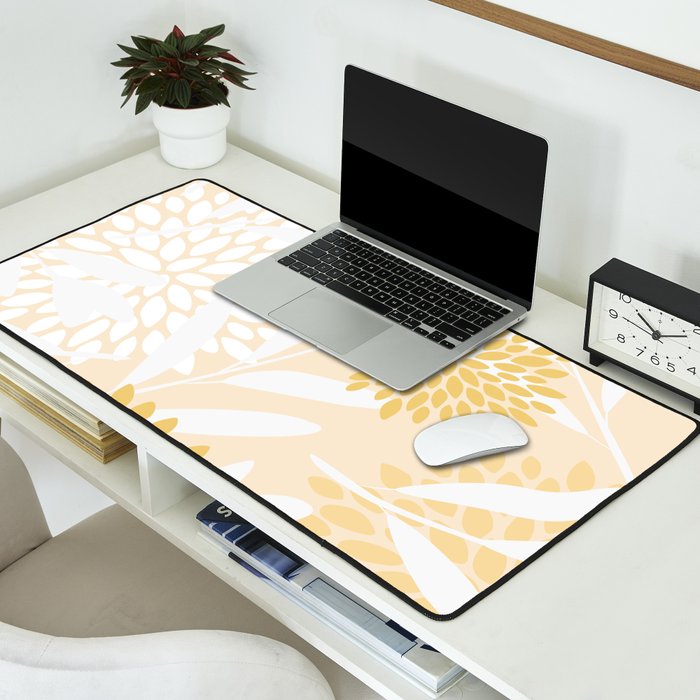 Floral Prints, Leaves and Blooms, Yellow and White Desk Mat Gallery Image 2