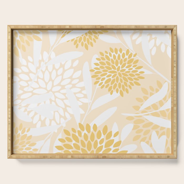 Floral Prints, Leaves and Blooms, Yellow and White Serving Tray Gallery Image 1