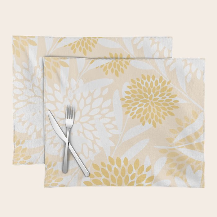 Floral Prints, Leaves and Blooms, Yellow and White Placemat Gallery Image 1