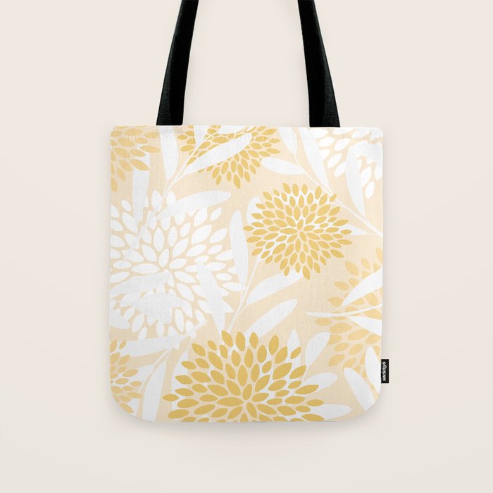 Floral Prints, Leaves and Blooms, Yellow and White Tote Bag Gallery Image 1