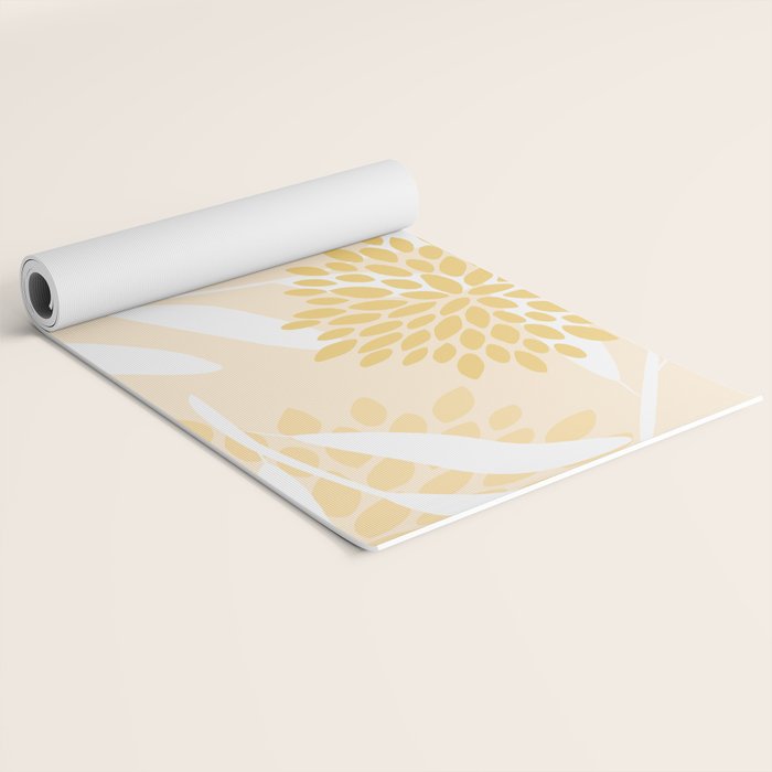 Floral Prints, Leaves and Blooms, Yellow and White Yoga Mat Gallery Image 2