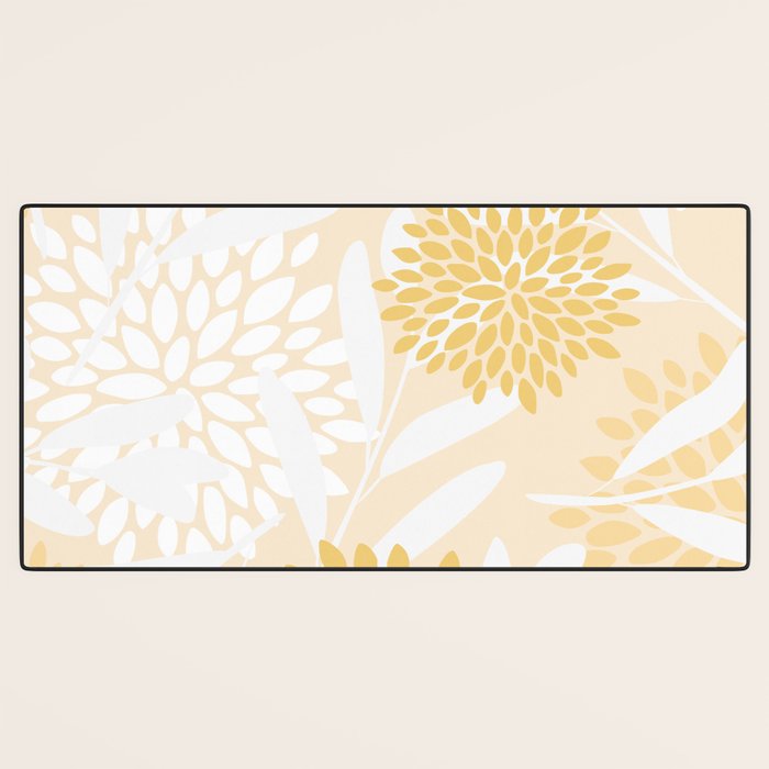 Floral Prints, Leaves and Blooms, Yellow and White Desk Mat Gallery Image 3