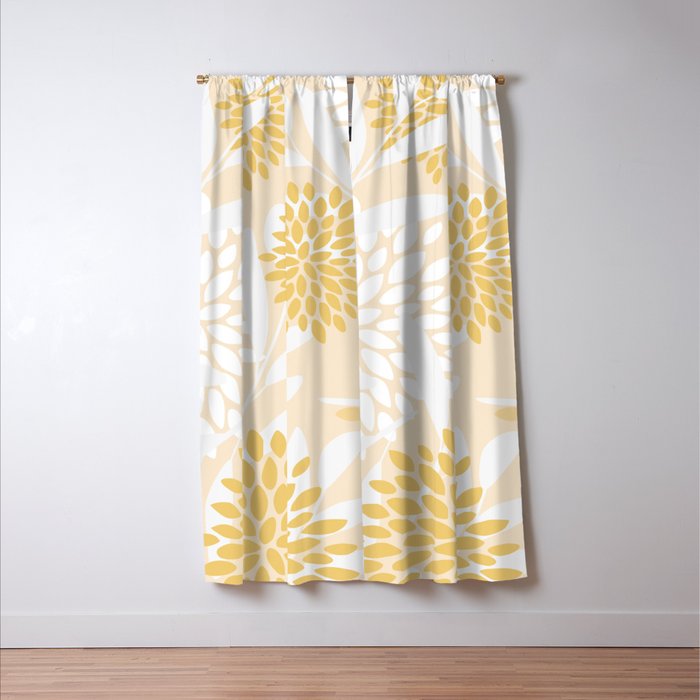 Floral Prints, Leaves and Blooms, Yellow and White Window Curtain Gallery Image 3