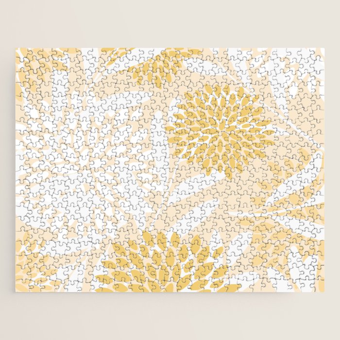 Floral Prints, Leaves and Blooms, Yellow and White Jigsaw Puzzle Gallery Image 1