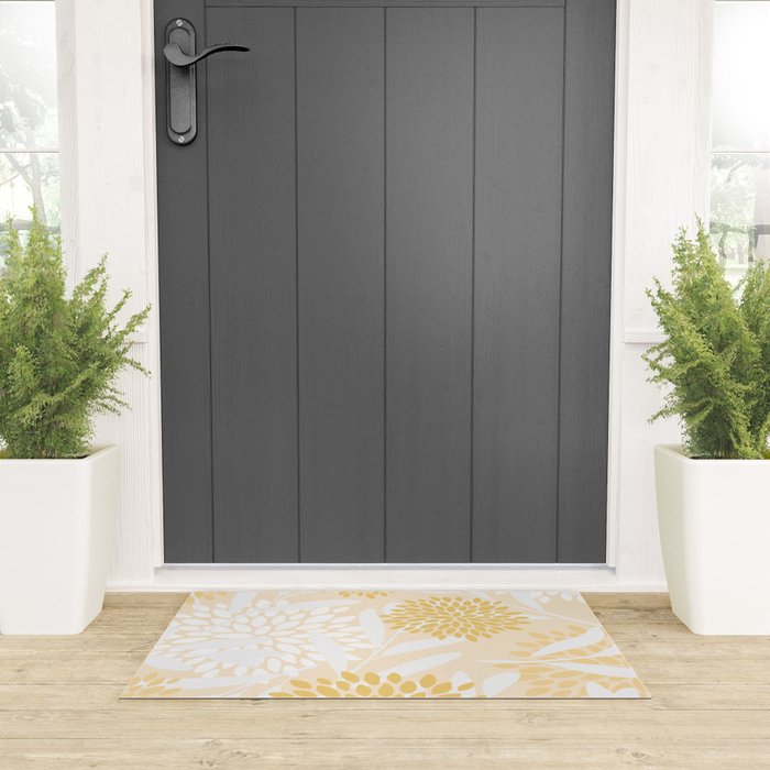 Floral Prints, Leaves and Blooms, Yellow and White Welcome Mat Gallery Image 3