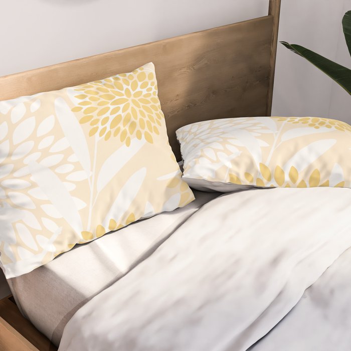 Floral Prints, Leaves and Blooms, Yellow and White Pillow Sham Gallery Image 2