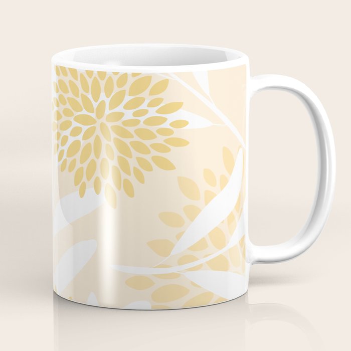 Floral Prints, Leaves and Blooms, Yellow and White Coffee Mug Gallery Image 1