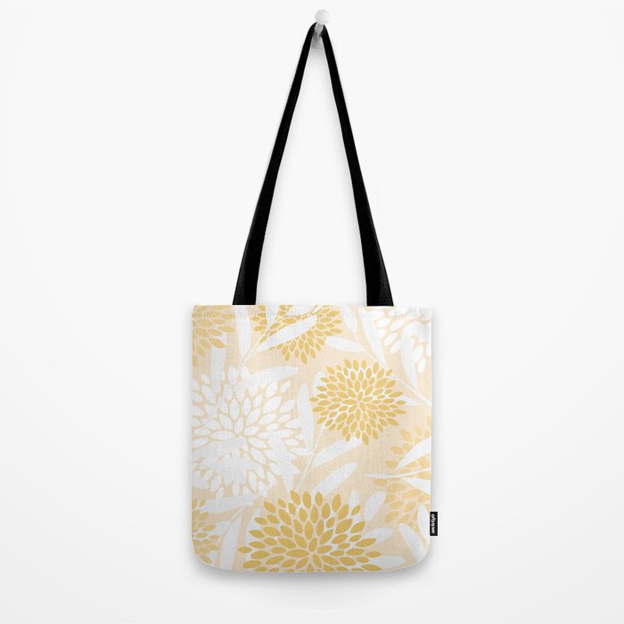 Floral Prints, Leaves and Blooms, Yellow and White Tote Bag Gallery Image 2
