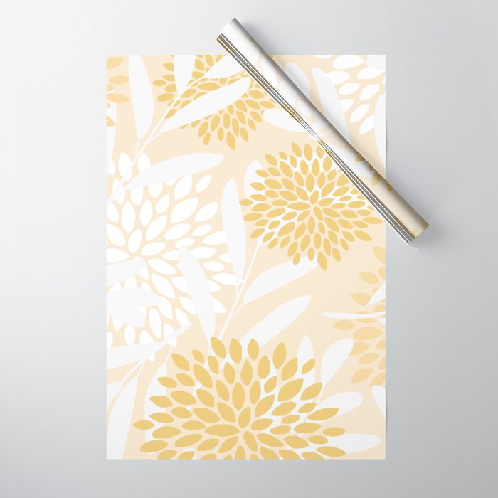 Floral Prints, Leaves and Blooms, Yellow and White Wrapping Paper Gallery Image 1