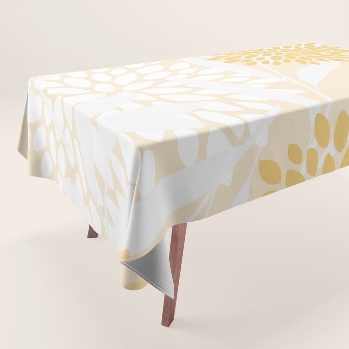 Floral Prints, Leaves and Blooms, Yellow and White Tablecloth Gallery Image 1