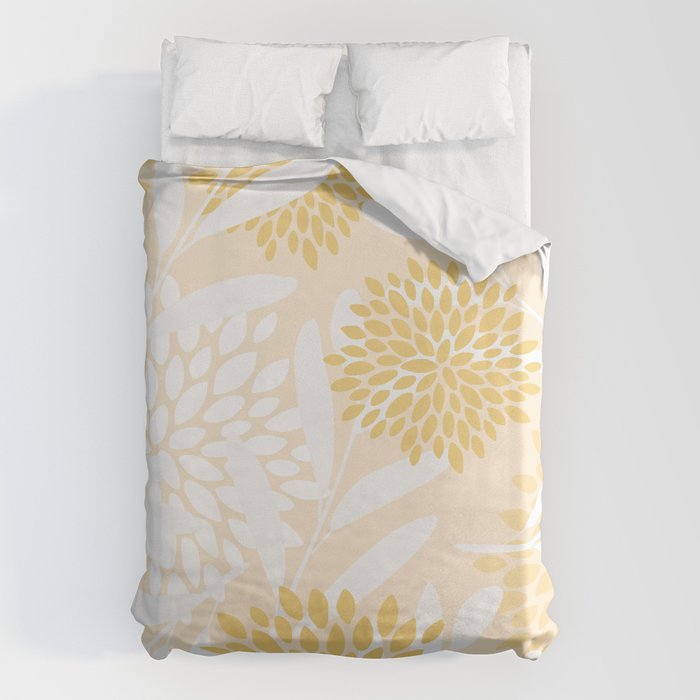 Floral Prints, Leaves and Blooms, Yellow and White Duvet Cover Gallery Image 1