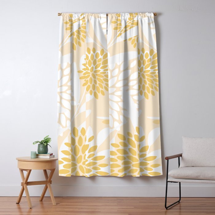 Floral Prints, Leaves and Blooms, Yellow and White Window Curtain Gallery Image 1