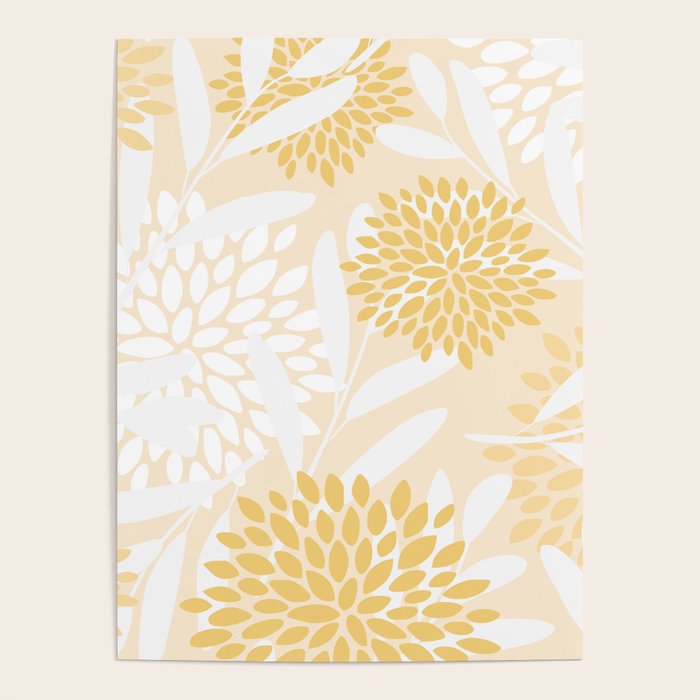 Floral Prints, Leaves and Blooms, Yellow and White Poster Gallery Image 4