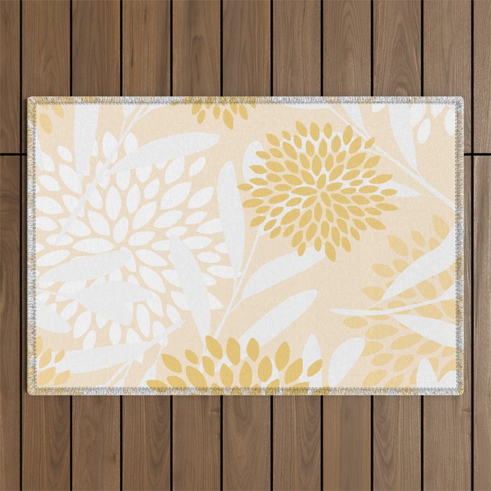 Floral Prints, Leaves and Blooms, Yellow and White Outdoor Rug Gallery Image 1